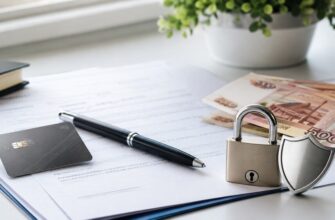 Договор банковского вклада, банковская карта, рубли и замок на столе