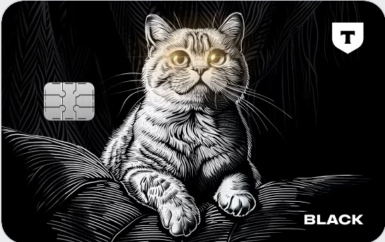 Светящаяся карта Black Т-Банка с котом, у которого подсвечиваются глаза