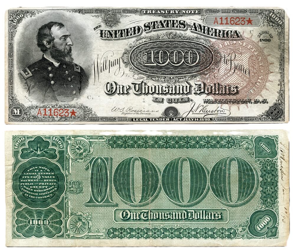 Самая дорогая банкнота в мире — банкнота 1000 долларов США серии 1890 года Grand Watermelon.