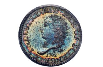 Серебряная монета Half Disme 1792 года
